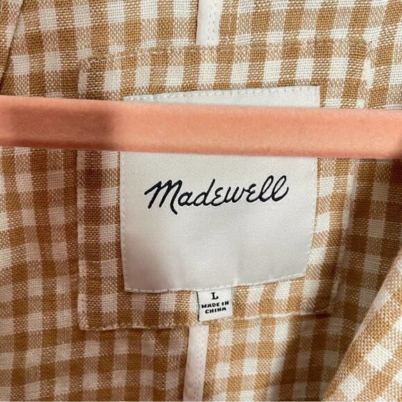 MADEWELL Linen Dorset Blazer in Gingham Check Tan White Neutral {3E25} - Picture 7 of 9